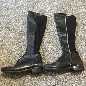 Michael Kors Womens 6.5M Bromley Casual Tall Boots Black Leather Side Zip AF12E